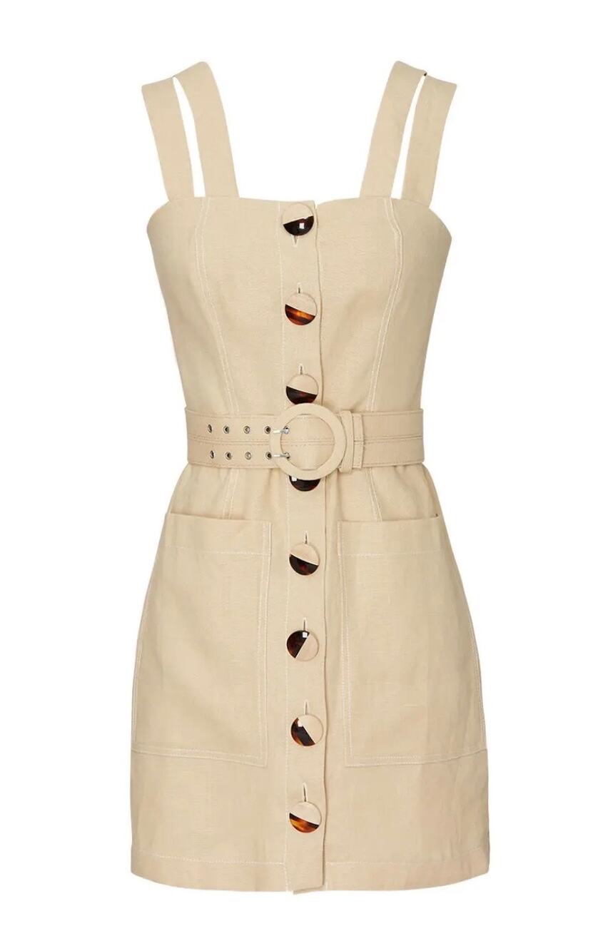 Nicholas Linen Button Front Double Strap Dress - no belt US 16